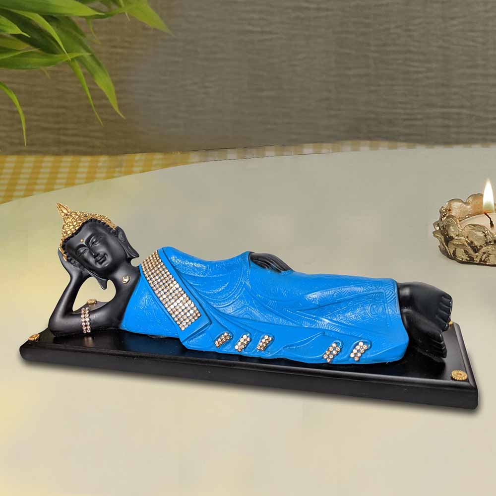 Sleeping Buddha Statue With Blue Tray